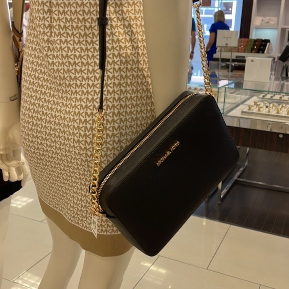 Michael Kors Jet Set Item Large East West Zip Crossbody Leather Black - Picture 16 of 16
